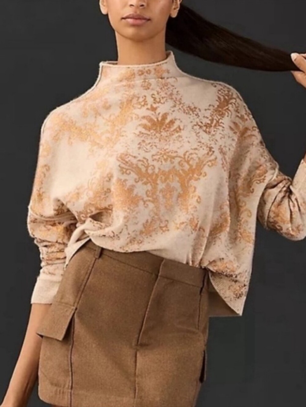 Anthropologie Pilcro Alani Gold Foil Cashmere Sweater XL Nwt